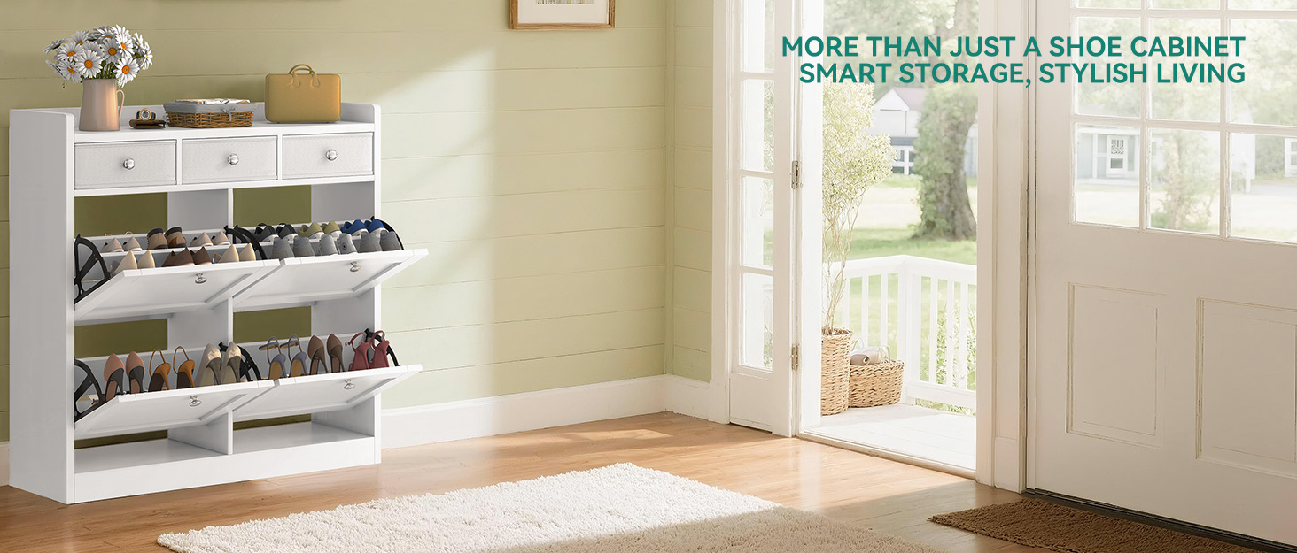 Шафа для взуття YITAHOME з 3 висувними ящиками, біла, вузька, з металевими ніжками, 20x50x118.5 см