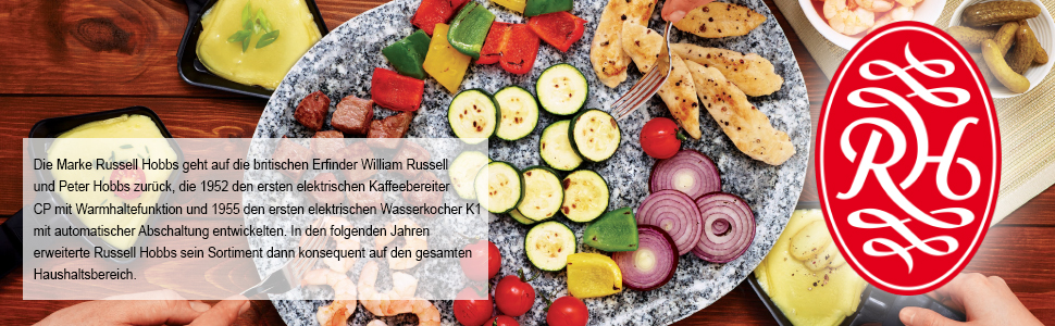 Гриль Ракулет Russell Hobbs 8 осіб з 8 сковородами та дерев'яним шпателем, 2 грильні поверхні: з натурального каменю з канавкою для соку та антипригарне поворотне решітка/тепаньякі, гриль для піци, 26280-56 (Raclette oval)