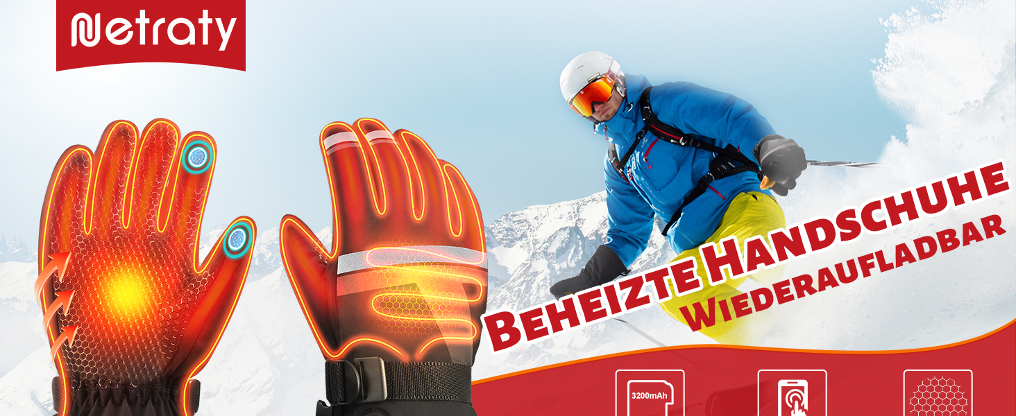 Гріючі рукавички Netraty для катання на лижах, велосипеді, мотоциклі. 7.4V, 6400mAh, 3 режими нагріву, зимові рукавички (M)
