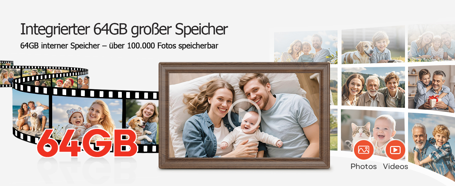 Цифровий фоторамка Frameo 10.1 дюйма з Wi-Fi, сенсорний IPS екран HD 1280*800, 32GB пам'яті, автоповорот, підтримка Frameo App для зручного обміну фото та відео, корпус з дерева (15.6 дюймів)