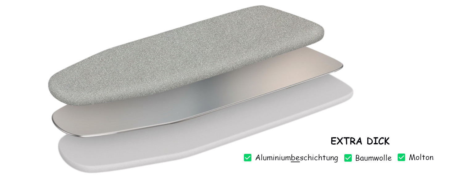 Накладка на прасувальне дошка Bügelbrettbezug 120x40 | Відбиваюча тепло | Гумка | OEKOTEX100 | 5 розмірів | Пом'якшення | Накладка на прасувальне дошка для парових прасок | Прасувальний стіл M Silber Silber M