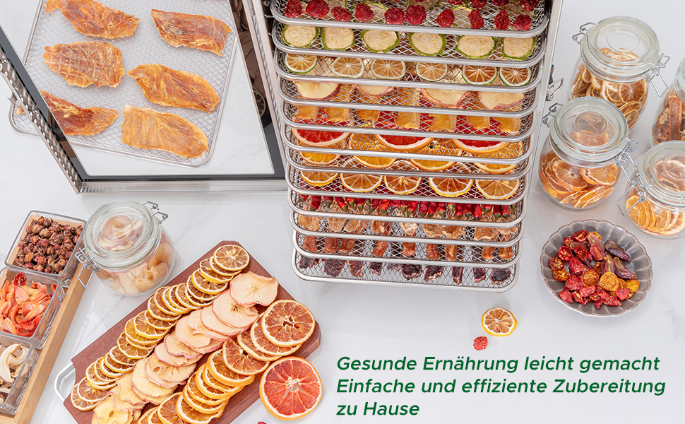 Електрична сушарка для продуктів Kwasyo з нержавіючої сталі, 12 ярусів, 30-90°C, таймер 24 год