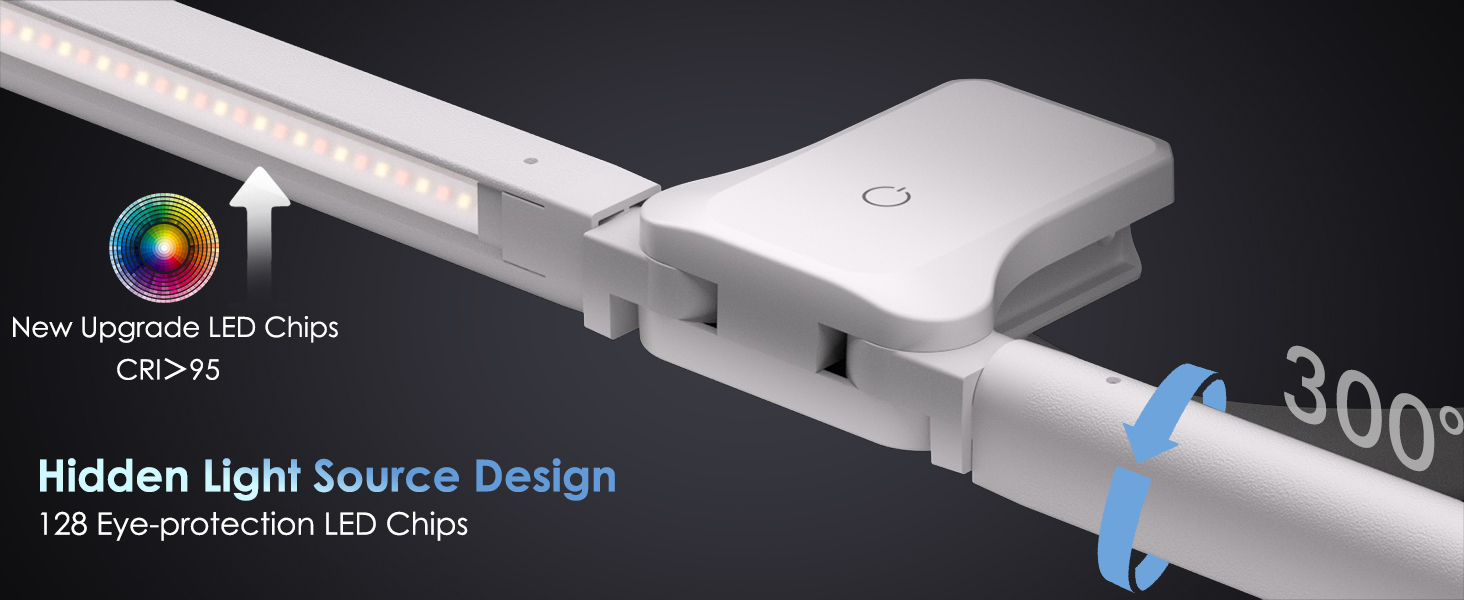 Світлодіодна лампа настільна для дітей з двома головками, захист очей, 16W, 72см, денне світло, з пультом, регулювання яскравості, гнушкий шийний механізм, матовий білий колір