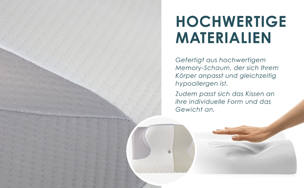 Ортопедична подушка Nachtengel – ергономічна подушка для шиї з Memory Foam, проти хропіння, підтримка шиї для тих, хто спить на спині, животі та боці, біла та сіра