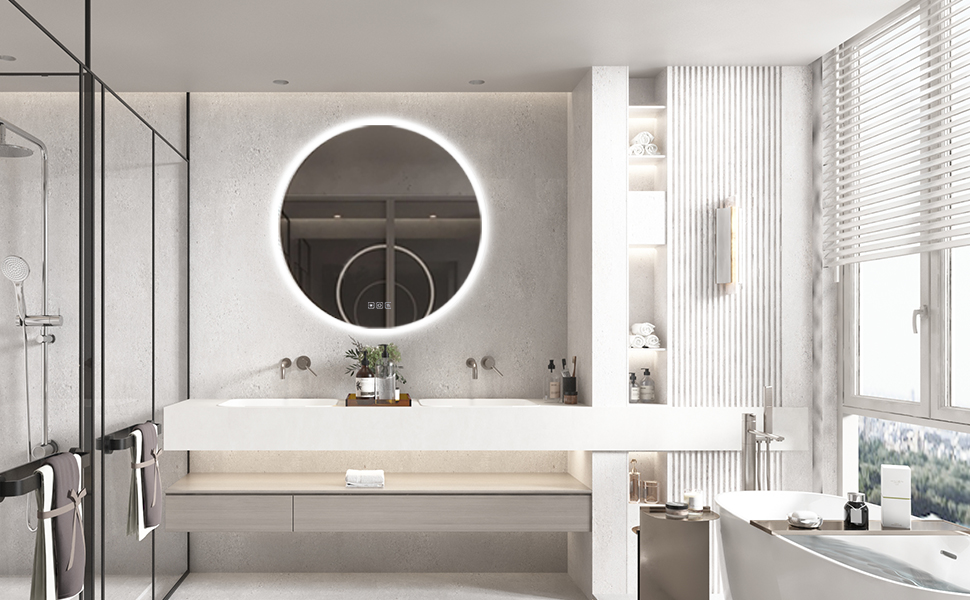 Дзеркало для ванної кімнати Furduzz LED з підсвічуванням, 700 мм, сенсорне керування, диммування, 3 кольори, проти запотівання, пам'ять, 70x70 см