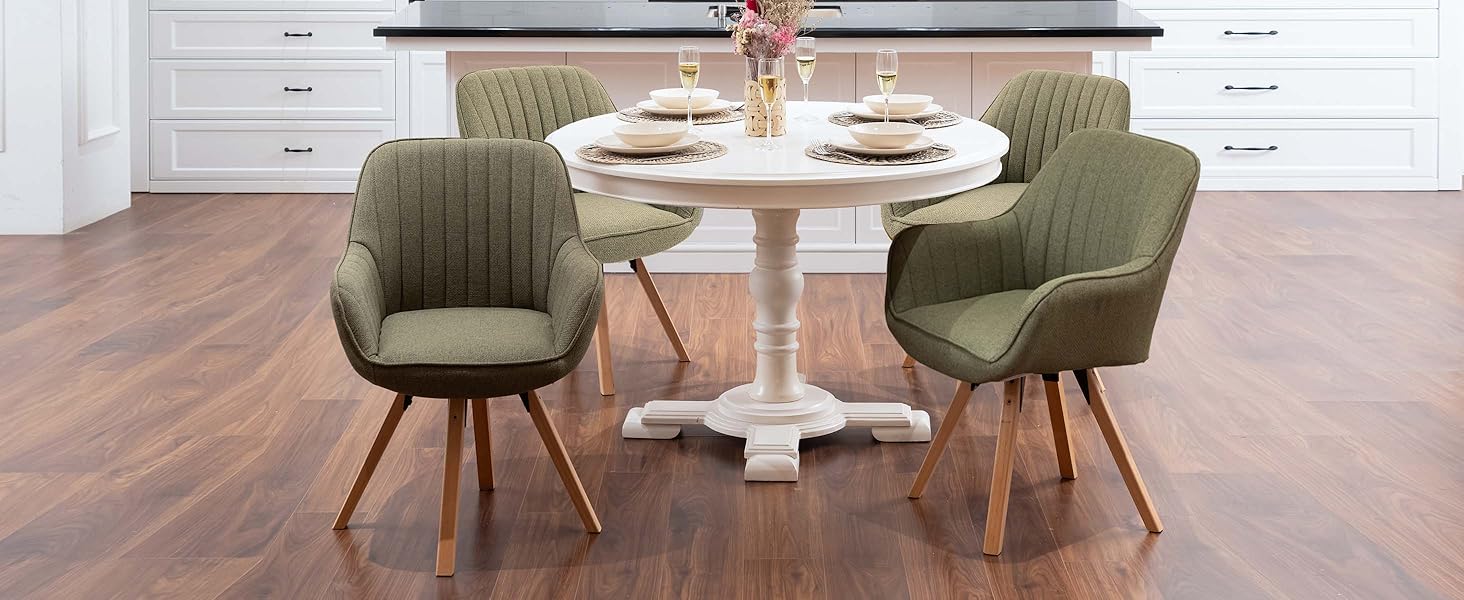 Крісло для їдальні Cosy - обертове, з підлокітниками, зелене, на дерев'яних ніжках