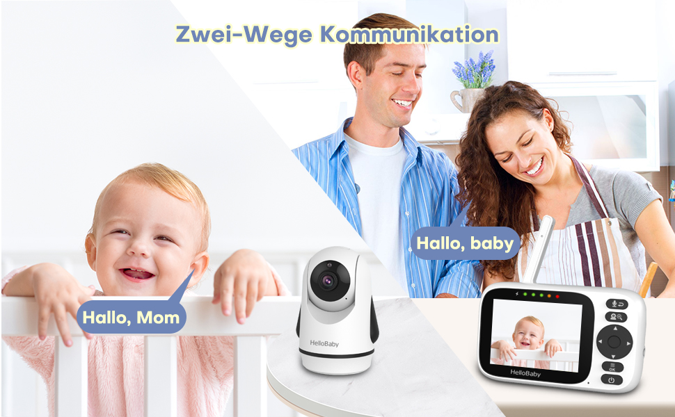 Відеоняня HelloBaby HB6339 з камерою, екраном 3.2 дюйма та двостороннім аудіозв'язком (без WLAN)