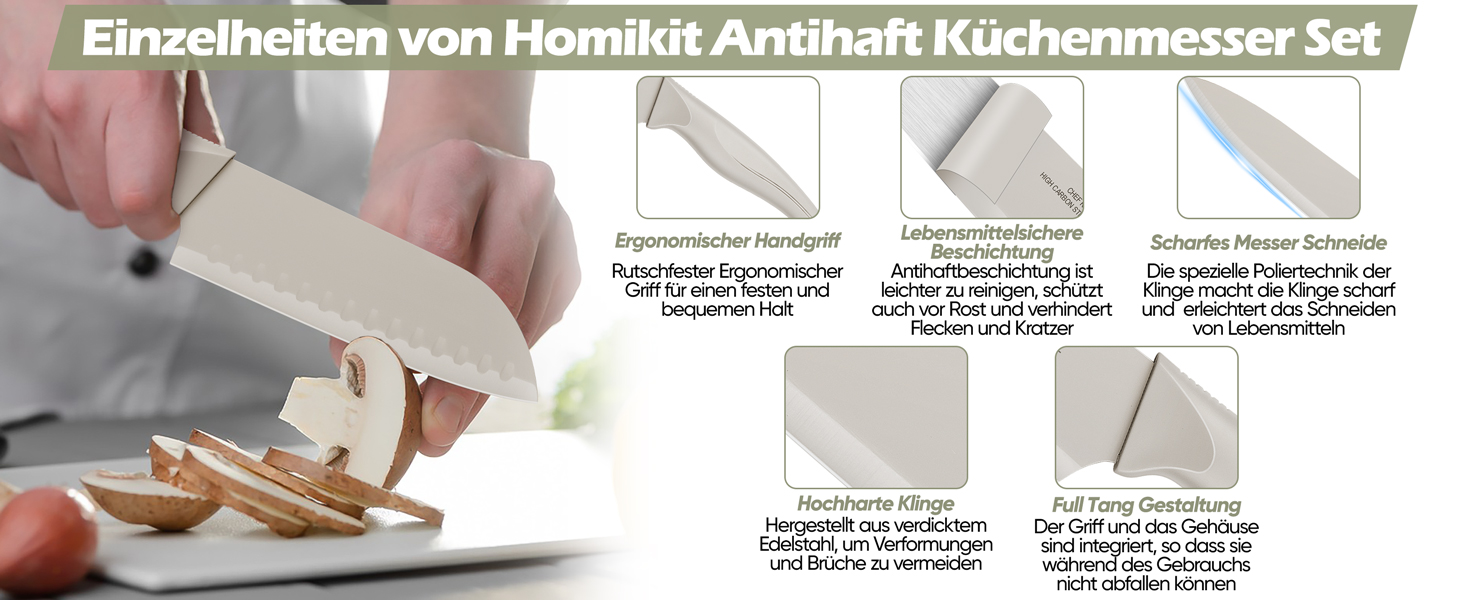 Набір ножів Homikit з підставкою: 6 стейк-ніжів, кухонні ножі, ніж для заточування, нержавіюча сталь, кухонний аксесуар