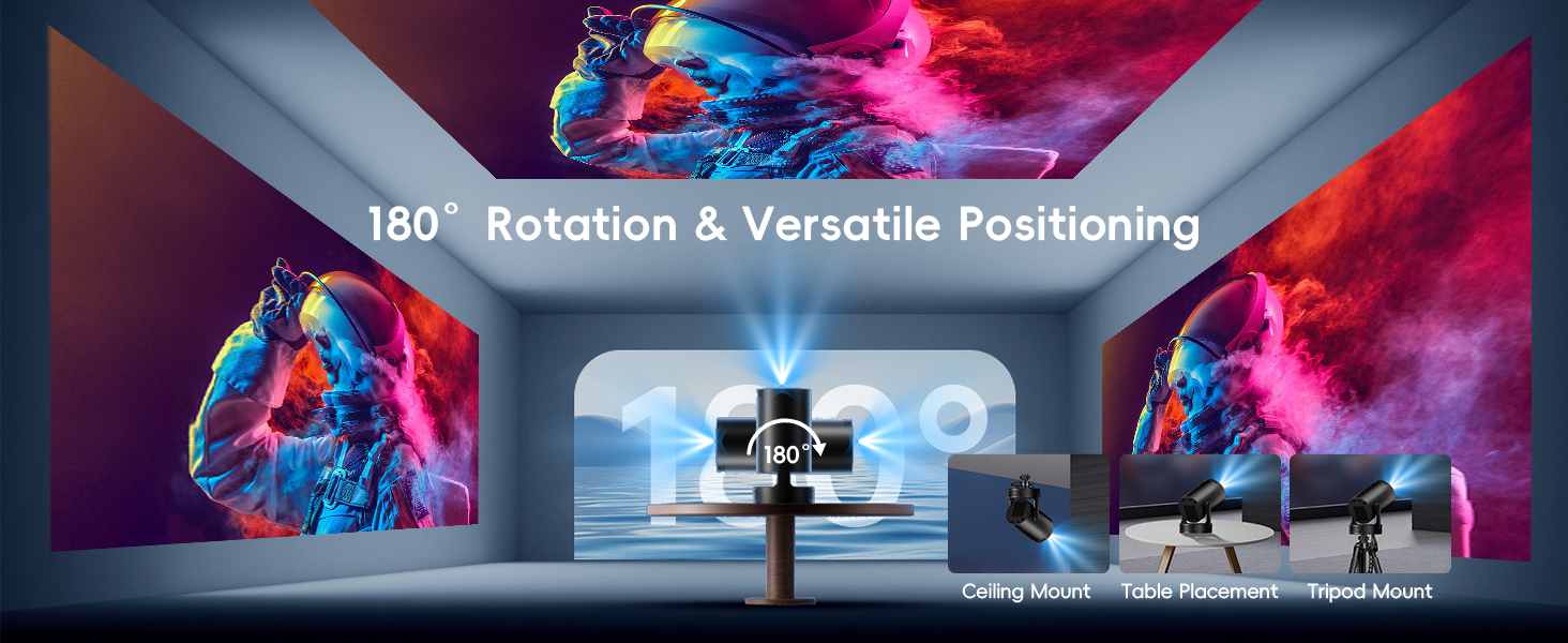 Портативний проєктор Mini Beamer 4K/1080P з WiFi 6 та Bluetooth 5.4. Підтримка HDMI, TV Stick, Memory Stick, Laptop. Автоматичне вирівнювання Keystone, чорний