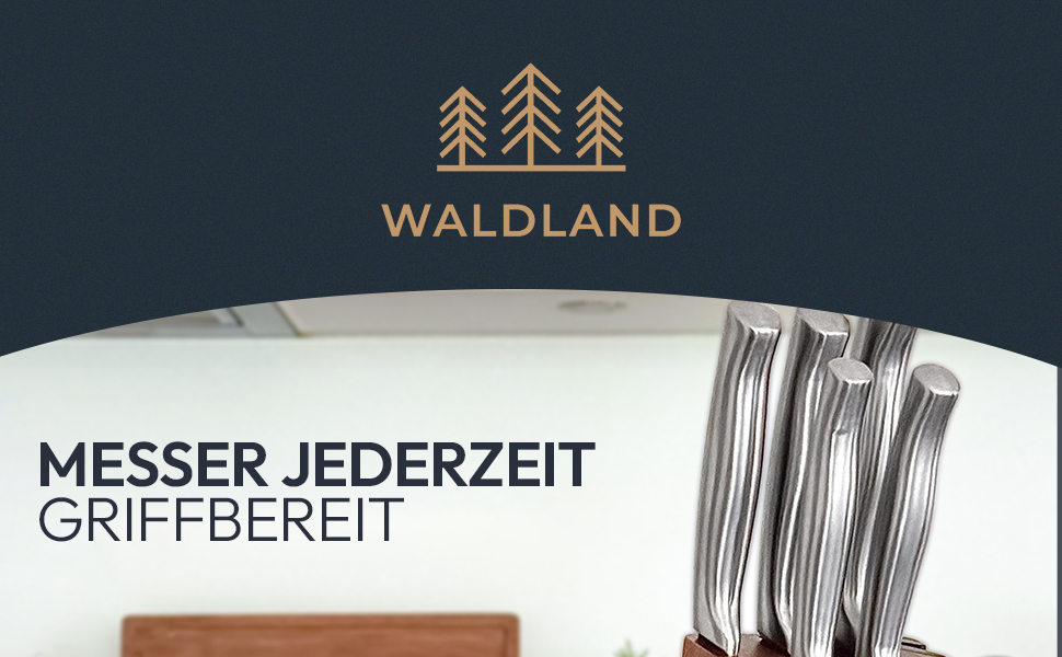Преміум набір ножів WALDLAND 7 предметів з підставкою | Набір кухонних ножів з точилкою | З масиву акації