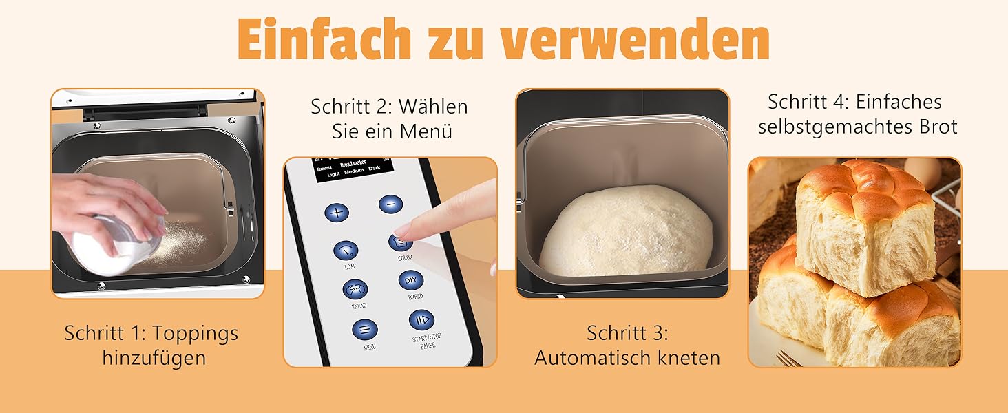 Бротбекмашина Karinear з 20 програмами, рукавичками, таймером на 15 годин, нержавіючою сталлю, 3 розмірами хліба та вибором кольору скоринки (білий, чорний)