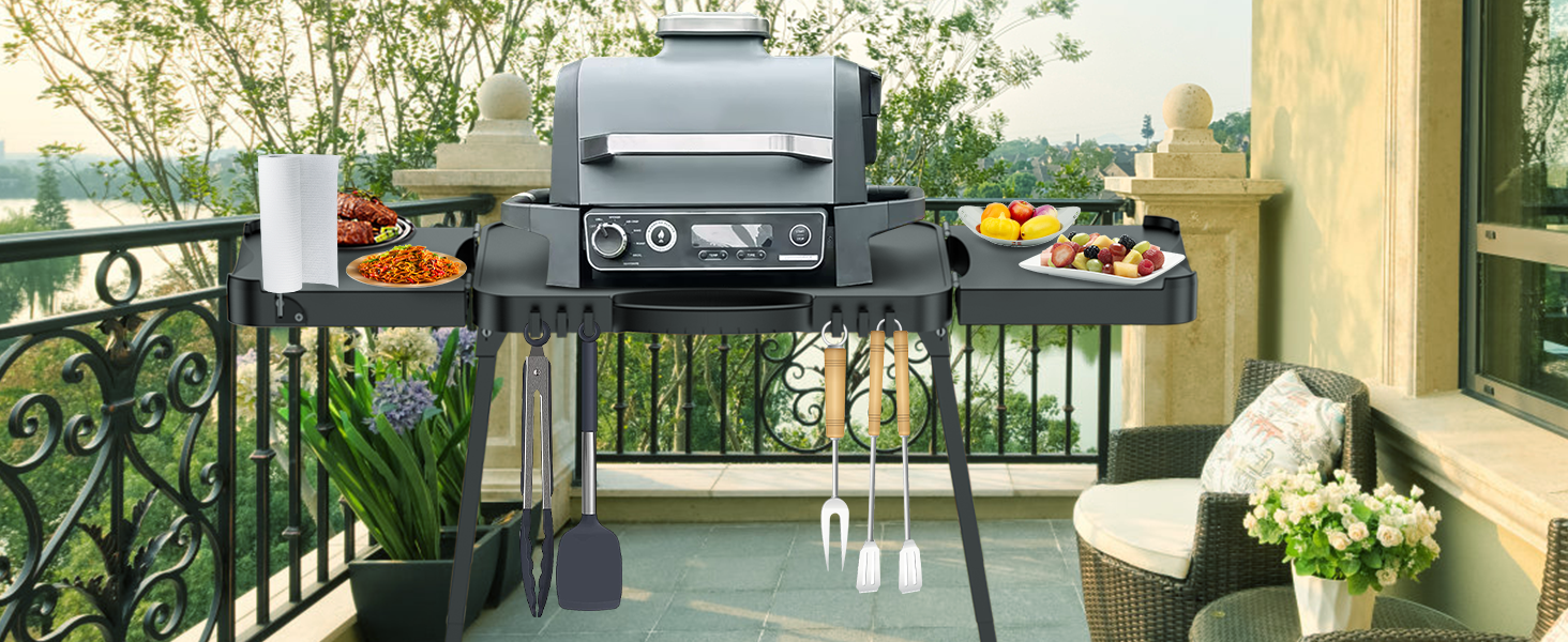 Універсальний складаний гриль-возок GFTIME для Enders Urban, Weber Q100/Q200/Q300, Ninja Woodfire, Burnhard Wayne. Гриль-стійка з великою робочою поверхнею та регульованими ніжками