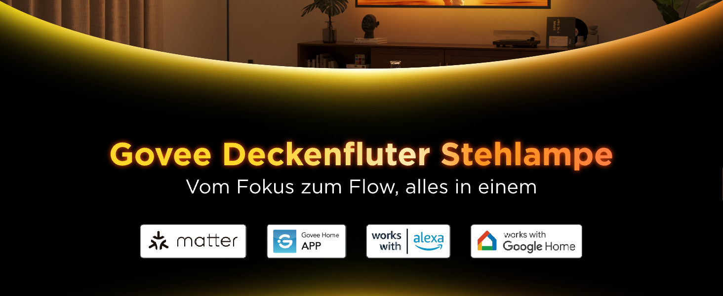 Світлодіодна торшер Govee RGBICWW з ефектом хвилі, багатозонне освітлення, 80+ режимів, Matter/Alexa, для вітальні, спальні