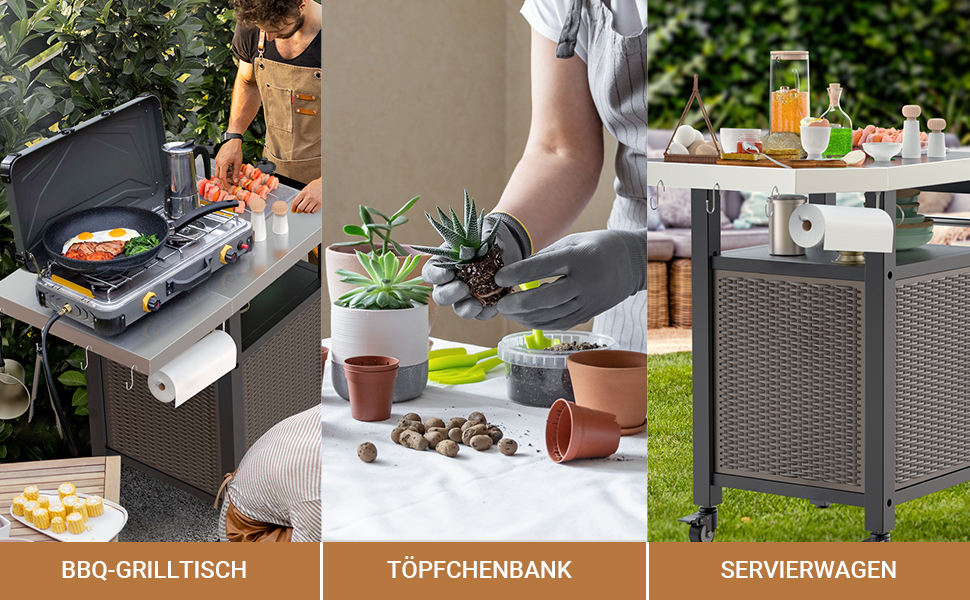 Столик для гриля Onlyfire, візок для барбекю з великою робочою поверхнею, з відкидними бічними полицями, з нержавіючої сталі, 143.5 x 56 x 91 см, двостулковий