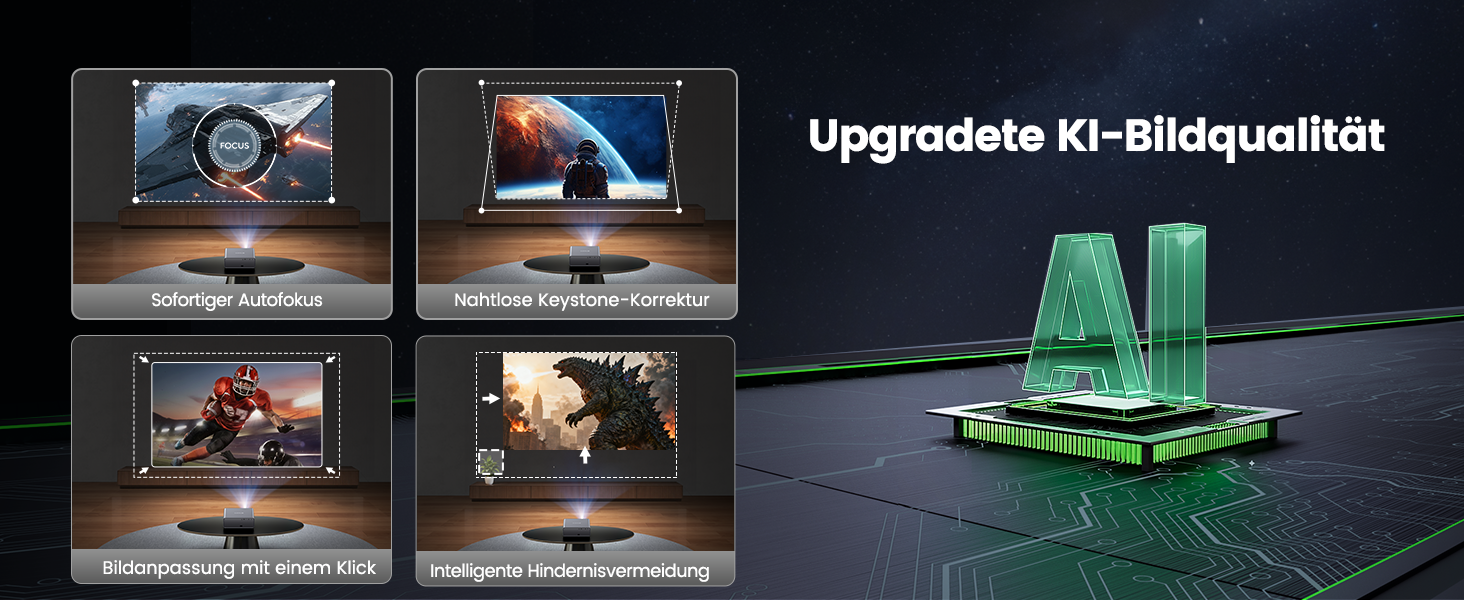 4K проєктор Smart Beamer з Netflix, Dolby Audio, 1000 ANSI люмен. Підтримка автофокусу, корекції трапеції 6D, WiFi 6/Bluetooth. Підходить для Android/iPhone, для дому та на вулицю. Чорний.