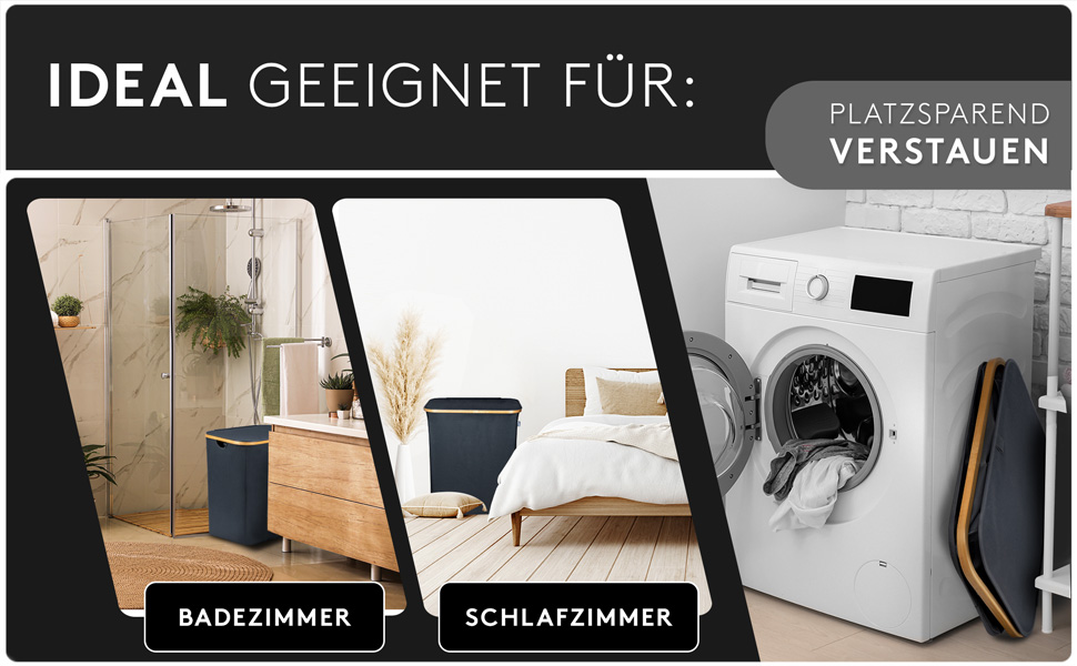 Кошик для білизни з кришкою 145L, водовідштовхуючий, 3 відділення, знімні мішки для білизни, складна коробка для білизни з інструкціями по пранню