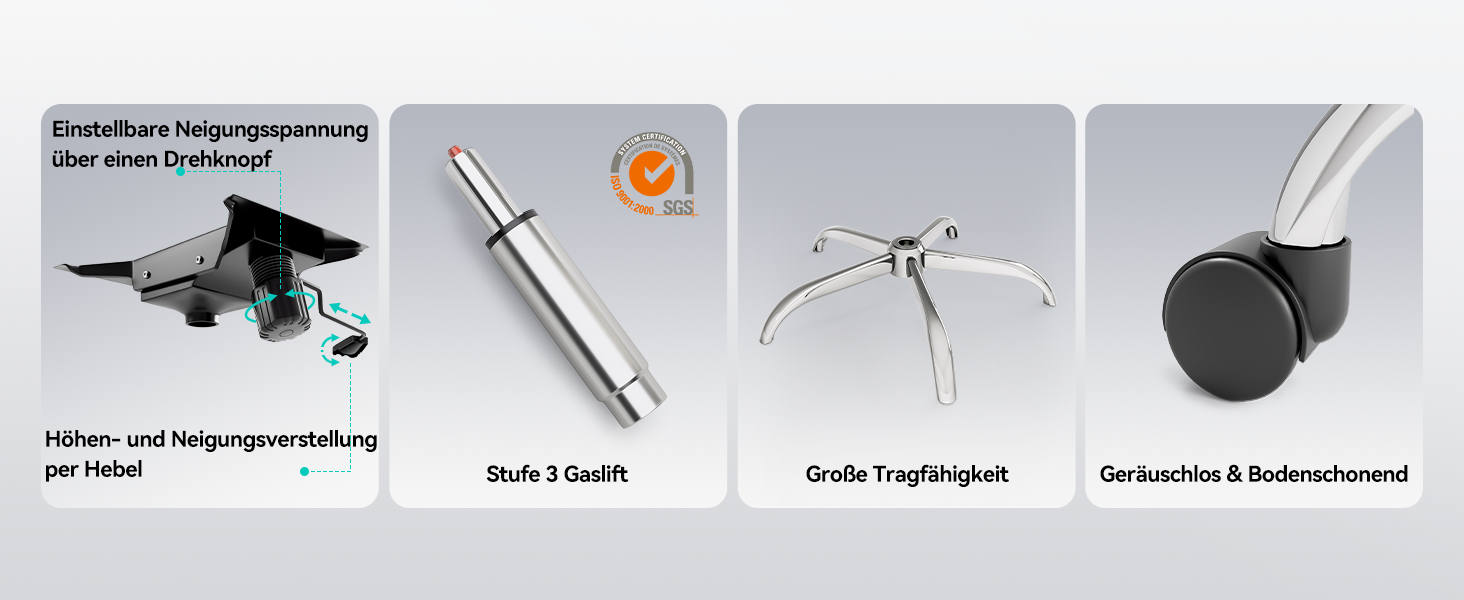 Офісне крісло LarkLeaves з ергономічною спинкою, регульованими підлокітниками, підставкою для попереку та підголівником. Максимальне навантаження 140 кг, сірий колір.