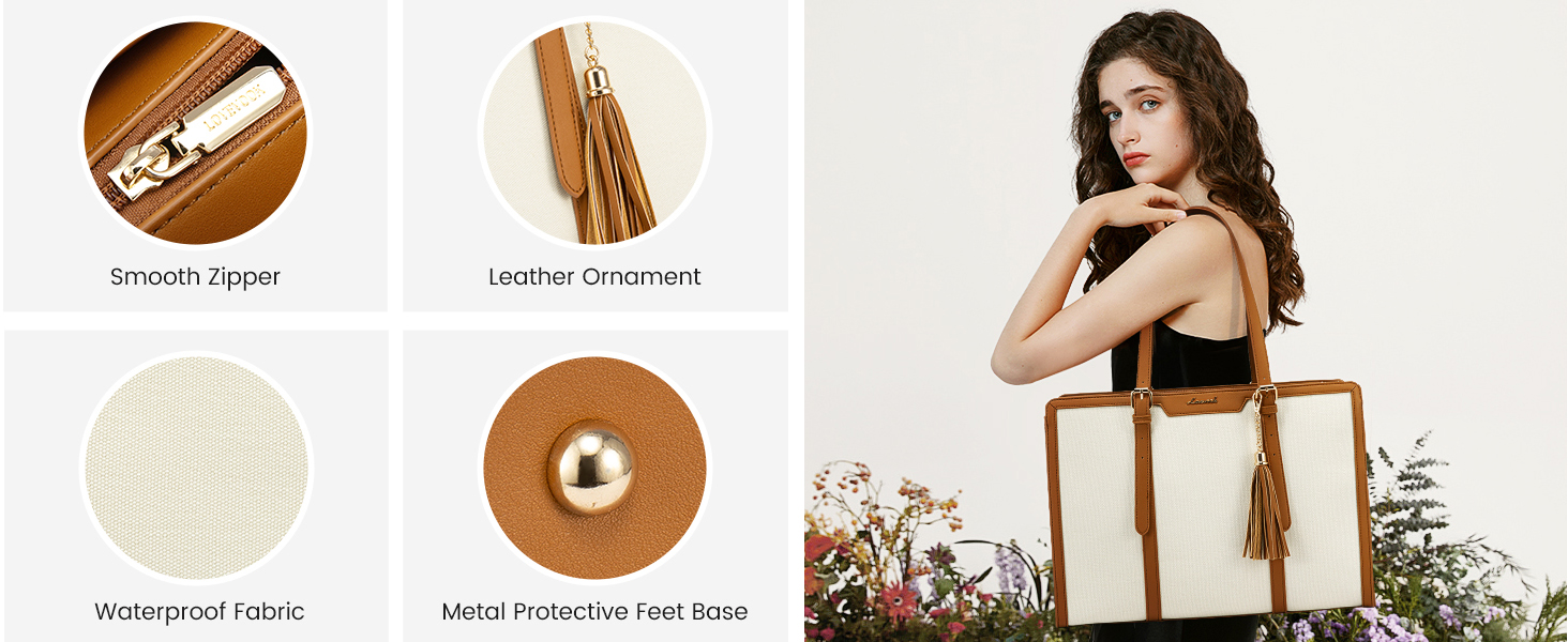 Сумка для ноутбука LOVEVOOK 15.6 дюймів: велика, зручна, для роботи, навчання, подорожей (бежева, коричнева)