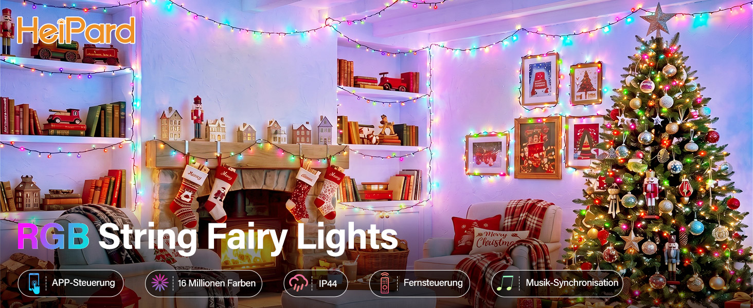 Розумна RGB LED гірлянда HeiPard 20м, 200 світлодіодів з керуванням через App та пульт, IP44 для вулиці та дому, музичний та голосовий режим, кольорова підсвітка для Різдва та декору