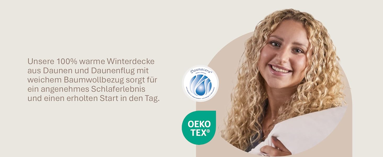 Зимовий ковдрик 135x200 см з пуховою начинкою 1080г - ковдра з бавовняним покриттям, дихаюча та придатна для прання до 60°C, сертифікат Ökotex