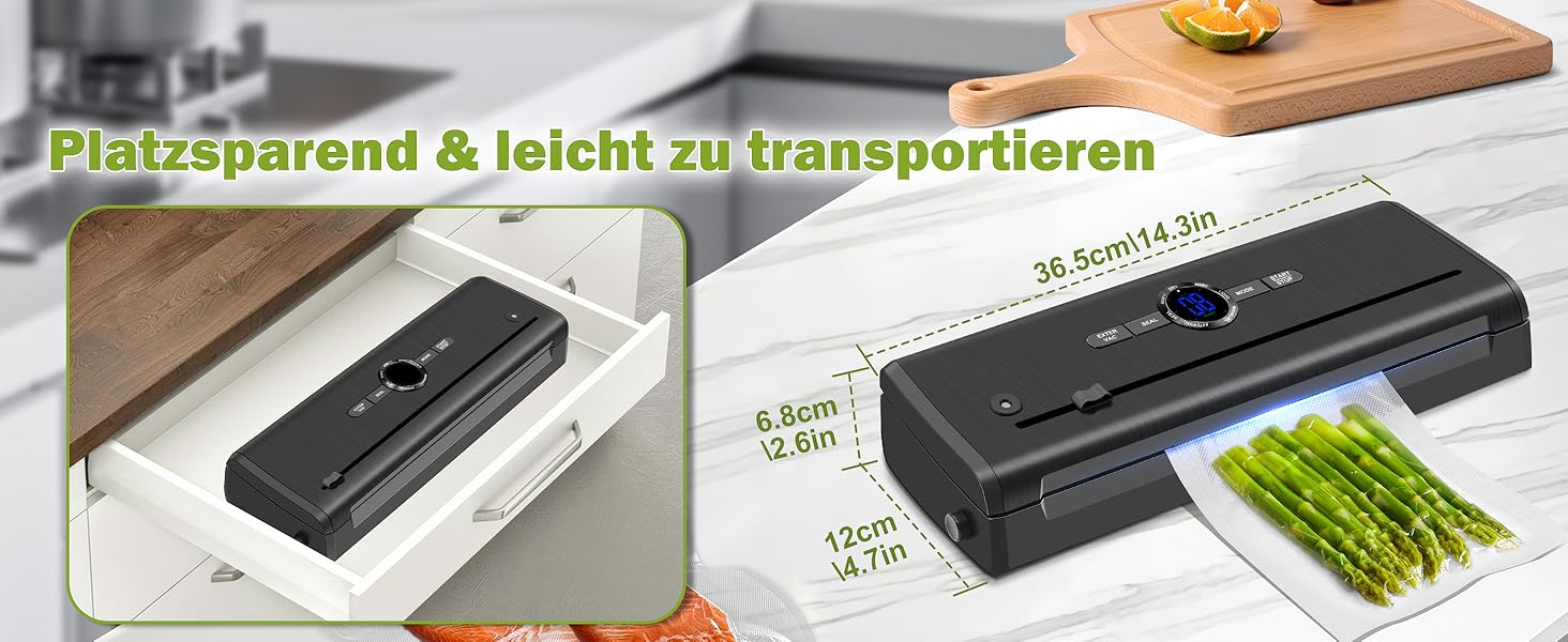 Вакууматор для продуктів 7 в 1, професійний вакуумний пакувальник з подвійним швом, цифровим таймером та різаком, комплект з 50 пакетами (Чорний)