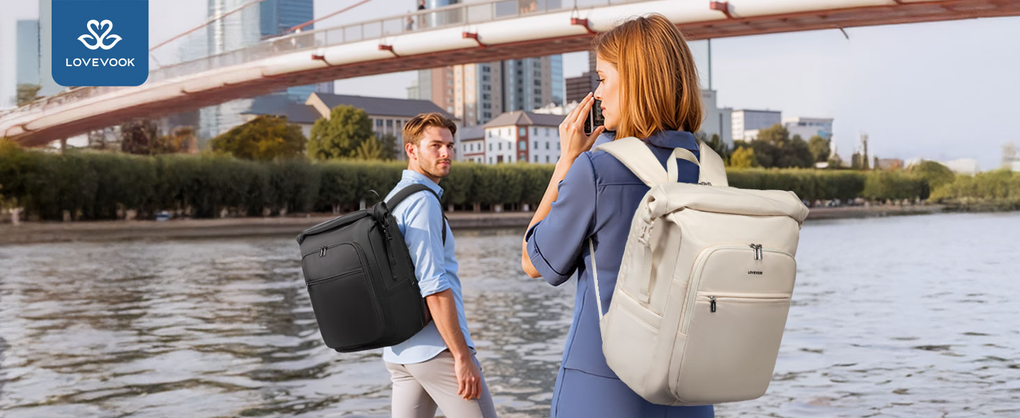 LOVEVOOK Рюкзак Rolltop, чорний, 17.3 дюйми, водонепроникний, для подорожей, школи, університету, велосипеда