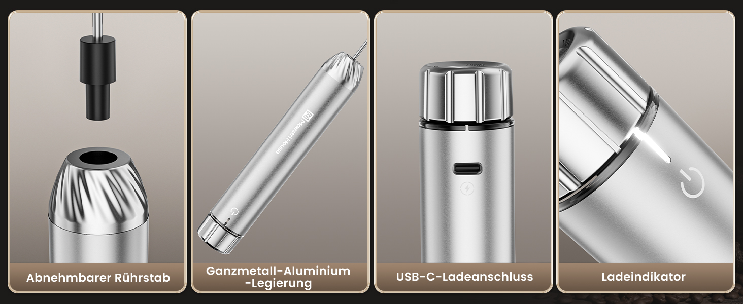 Електричний піноутворювач для молока Maestri House з регулюванням швидкості, знімний металевий вінчик, для лате та капучино (сріблястий)