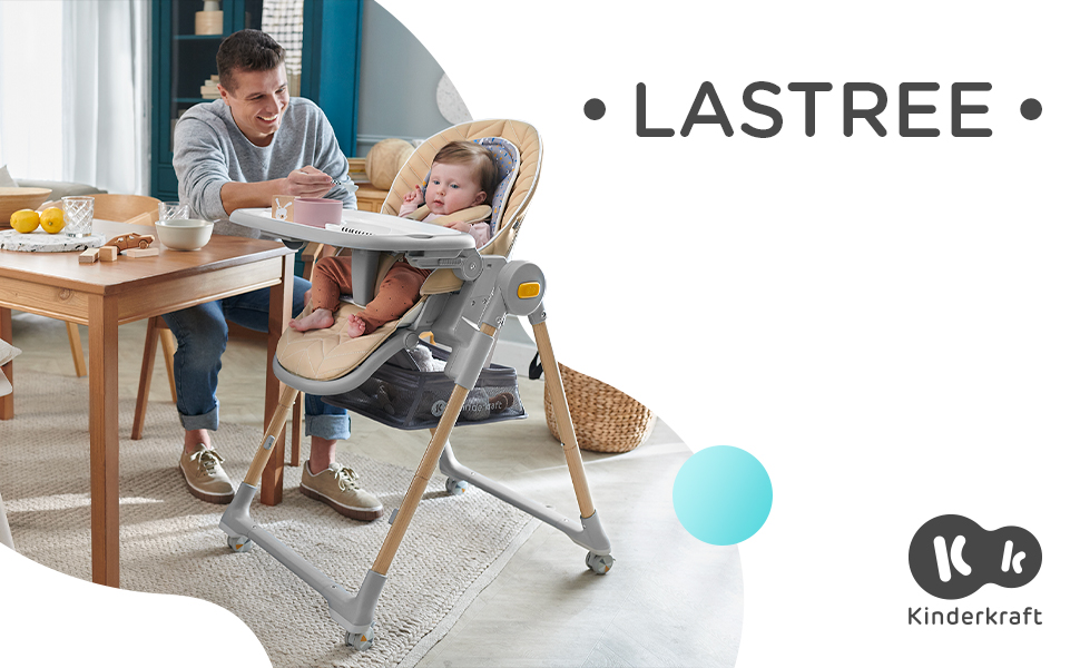 Дитячий стільчик Kinderkraft LASTREE з регульованою спинкою, столиком та підніжкою, сірий