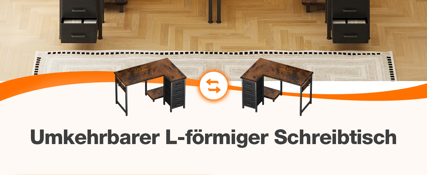 Комп'ютерний стіл Coleshome L-подібний, 120x70 см, 4 шухляди, для офісу/кабінету/спальні, вінтажний коричневий