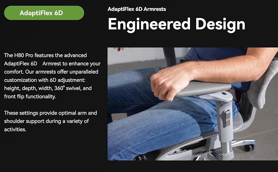 Крісло офісне MUSSO H80 Pro з ергономічною спинкою, сітчасте, з підтримкою попереку, регульовані підлокітники, підставка для ніг, темно-сіре