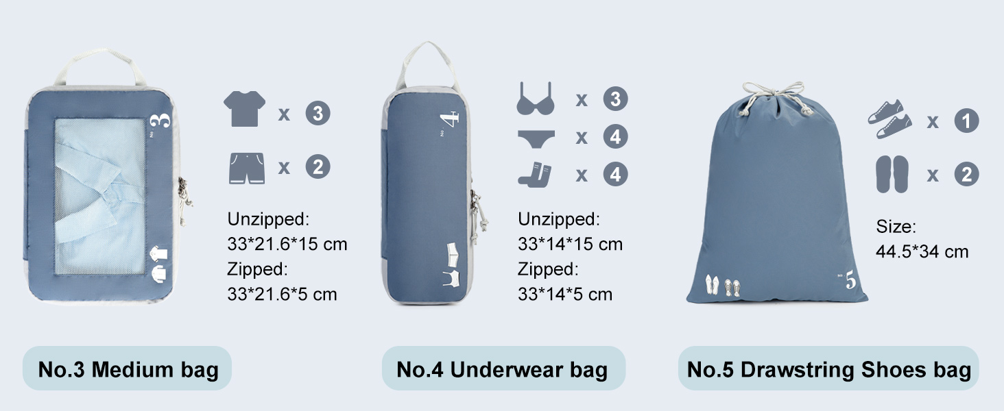 Набір компресійних органайзерів для валізи та рюкзака ECOHUB, 5 предметів, зелений