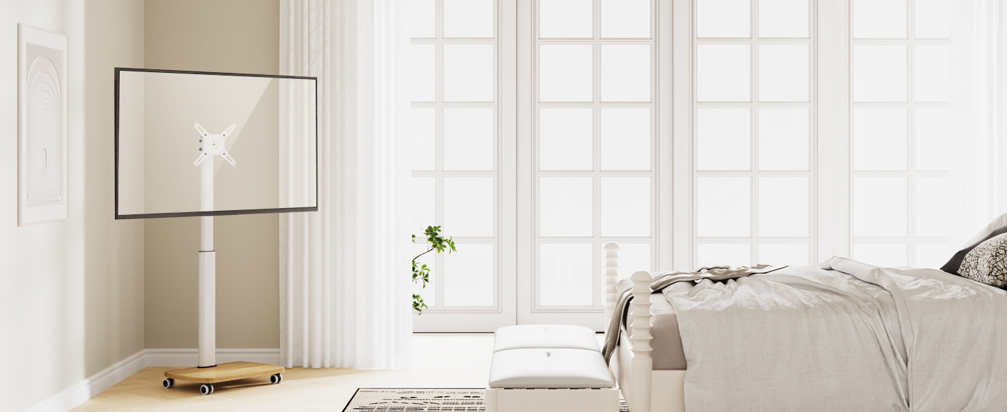 Підставка для телевізора мобільна з дерев'яною основою, поворотна, 19-42 дюйми, біла, до 20 кг, VESA 200x200 мм