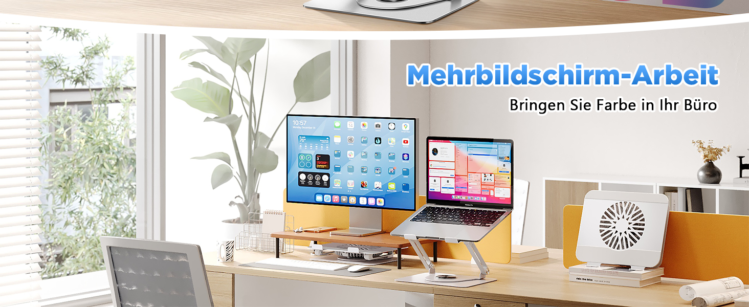 Підставка для ноутбука ICARE з RGB підсвіткою та охолодженням, 360° обертання, до 16 дюймів, срібна