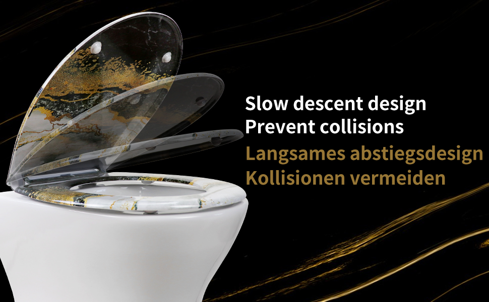 Кришка для унітазу з автоматичним опусканням, з мотивом, з функцією швидкого зняття, кріплення зверху, з Duroplast (UF81950) A Marmor