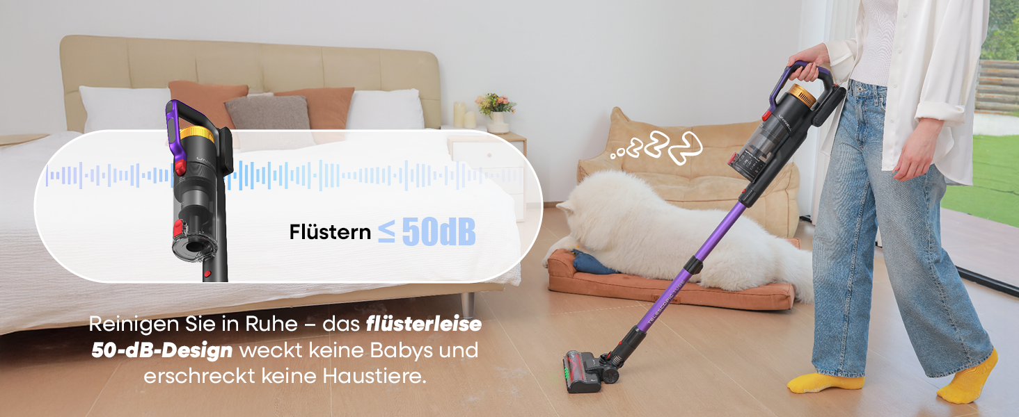 Бездротовий акумуляторний пилосос UNINELL HOME 48000Pa, 550W, 65 хвилин роботи, LED-дисплей, антизаплутувальна щітка, тиха робота, для килимів, твердих підлог та шерсті тварин (фіолетовий)