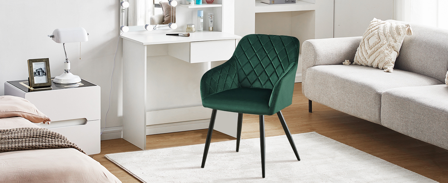 Крісла для їдальні CLIPOP, комплект 4 шт., обтягнуті оксамитом, з металевими ніжками, для вітальні, кухні, їдальні (4 шт., оксамит, зелений)