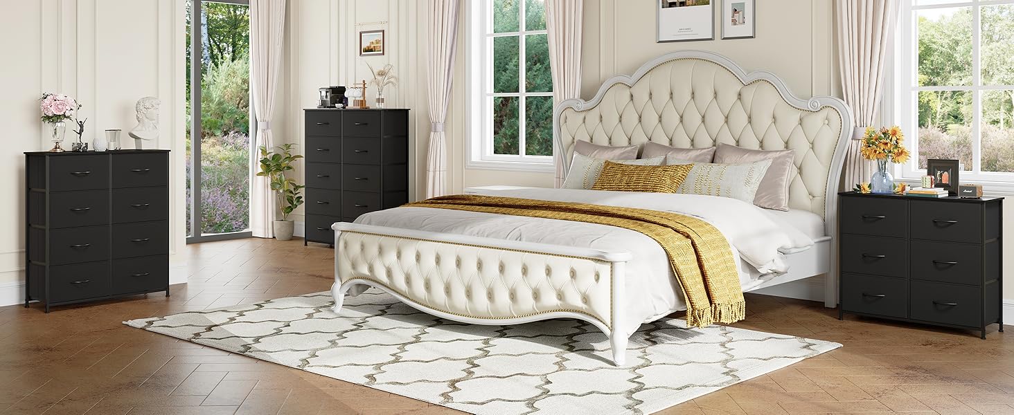 Комод з тканини Somdot з 8/10 висувними ящиками, білий/чорний (30x80x114.5 см)