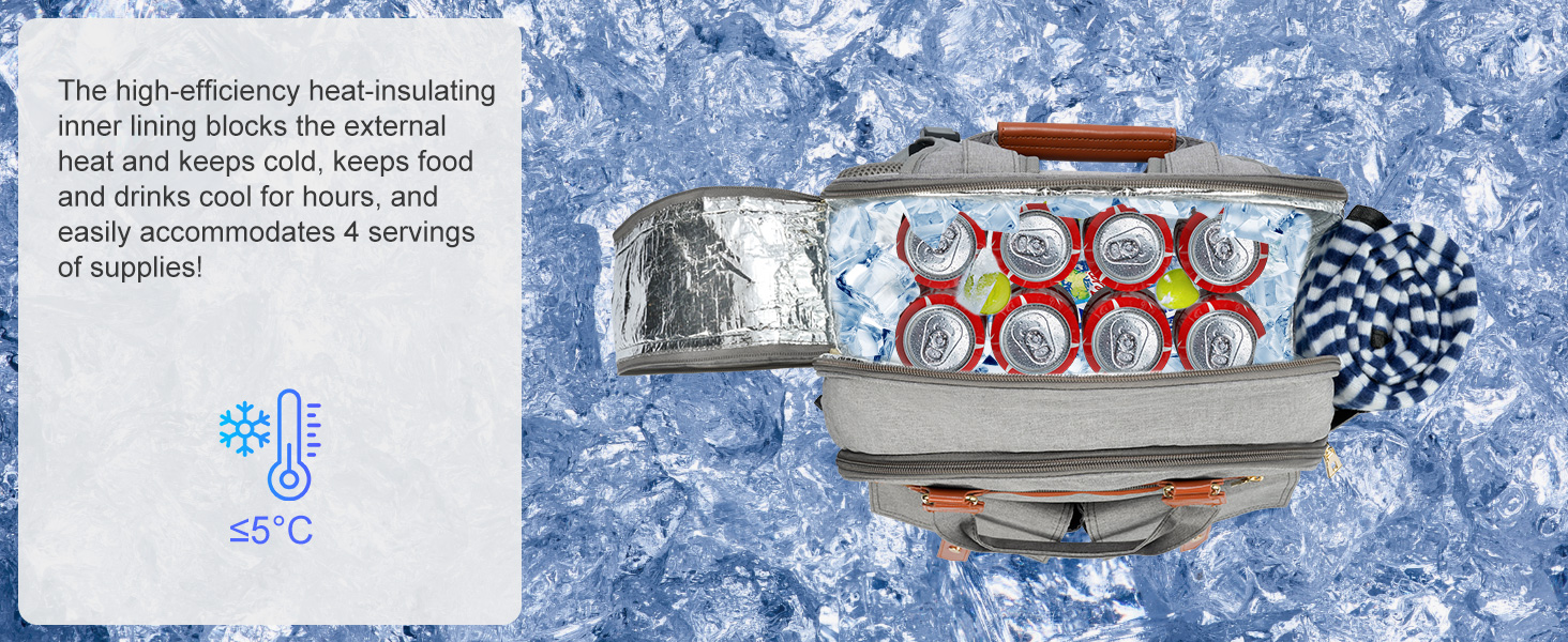 Набір для пікніка на 4 особи з термосумкою, флісовою ковдрою, столовим приладдям, для кемпінгу, пляжу, подорожей, походів (Світло-сірий)