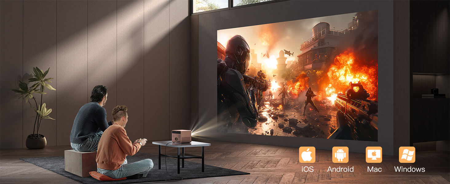 Проектор Mini Beamer 1080P Full HD 23000L з автофокусом, корекцією трапеції, WiFi6, Bluetooth, 4K, 360° обертання для телефону