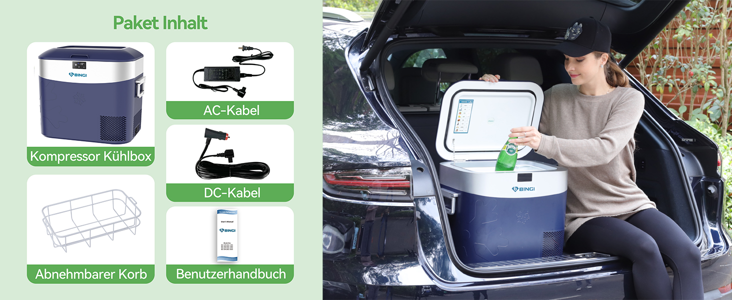 Автохолодильник BINGI 18л портативний 12/24V, 230V: термобокс для авто, кемпінгу, дому (-18°C до 15°C)