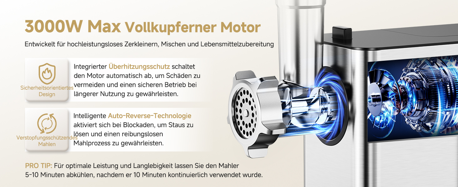 Електрична м'ясоподрібнювач AAOBOSI 3000W з LED-дисплеєм, 9 швидкостей, з нержавіючої сталі, для дому, з насадкою для ковбас та кіббе