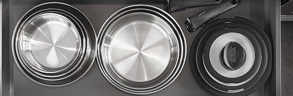 Набір каструль та сковорідок Lagostina Ingenio INOX з нержавіючої сталі 18/10, сірий, 20 предметів