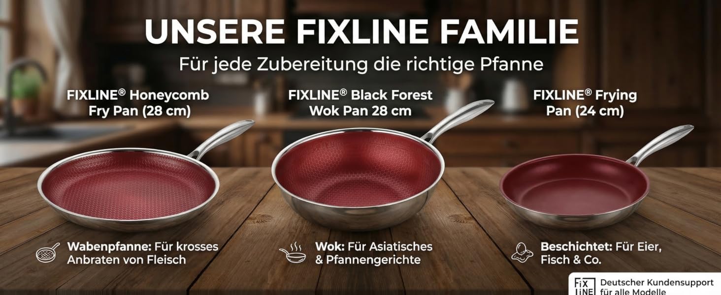 Сковорода-вок FIXLINE® Black Forest 28 см, антипригарне покриття без PTFE, для всіх типів плит (включаючи індукцію), підходить для духовки до 230°C, червона