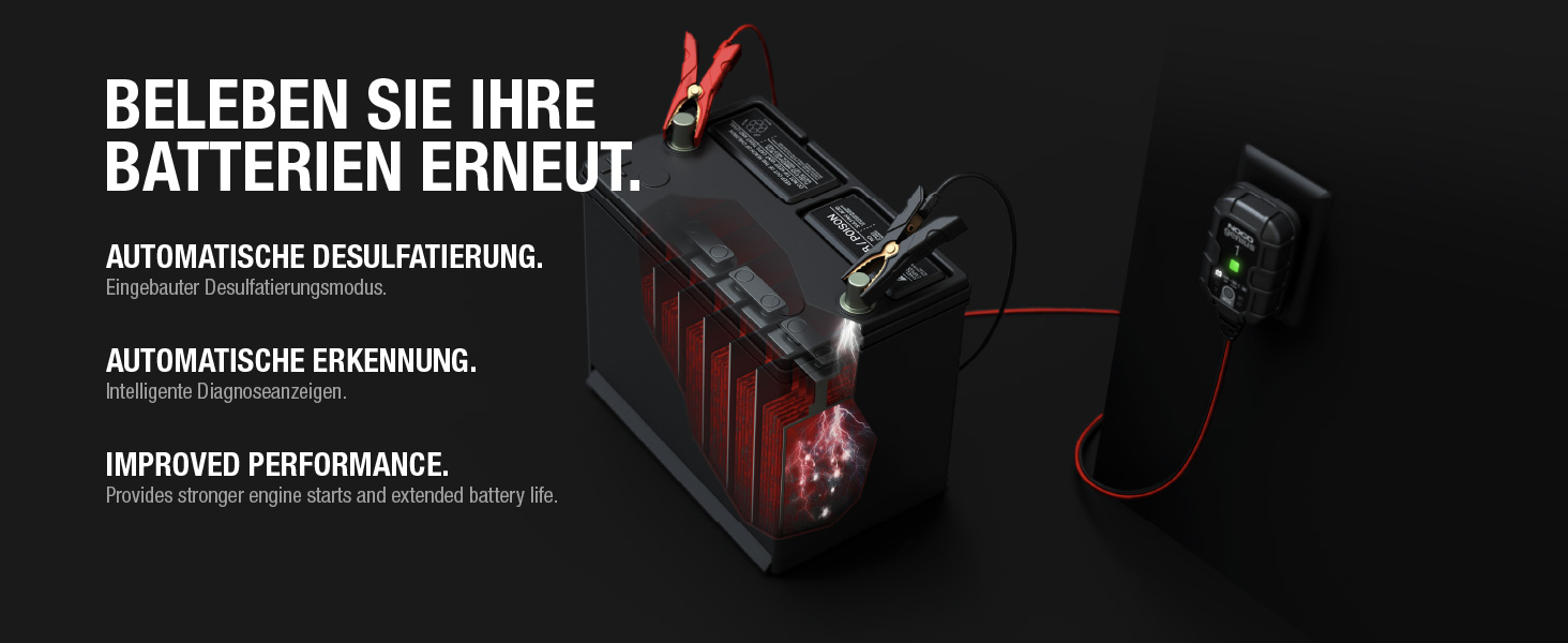 NOCO Genius1: Інтелектуальне зарядне пристрій для акумуляторів 1A 6V/12V - Автоматичний зарядний пристрій, десульфатор з захистом від перезаряду та температурною компенсацією – Для свинцево-кислотних та літієвих акумуляторів