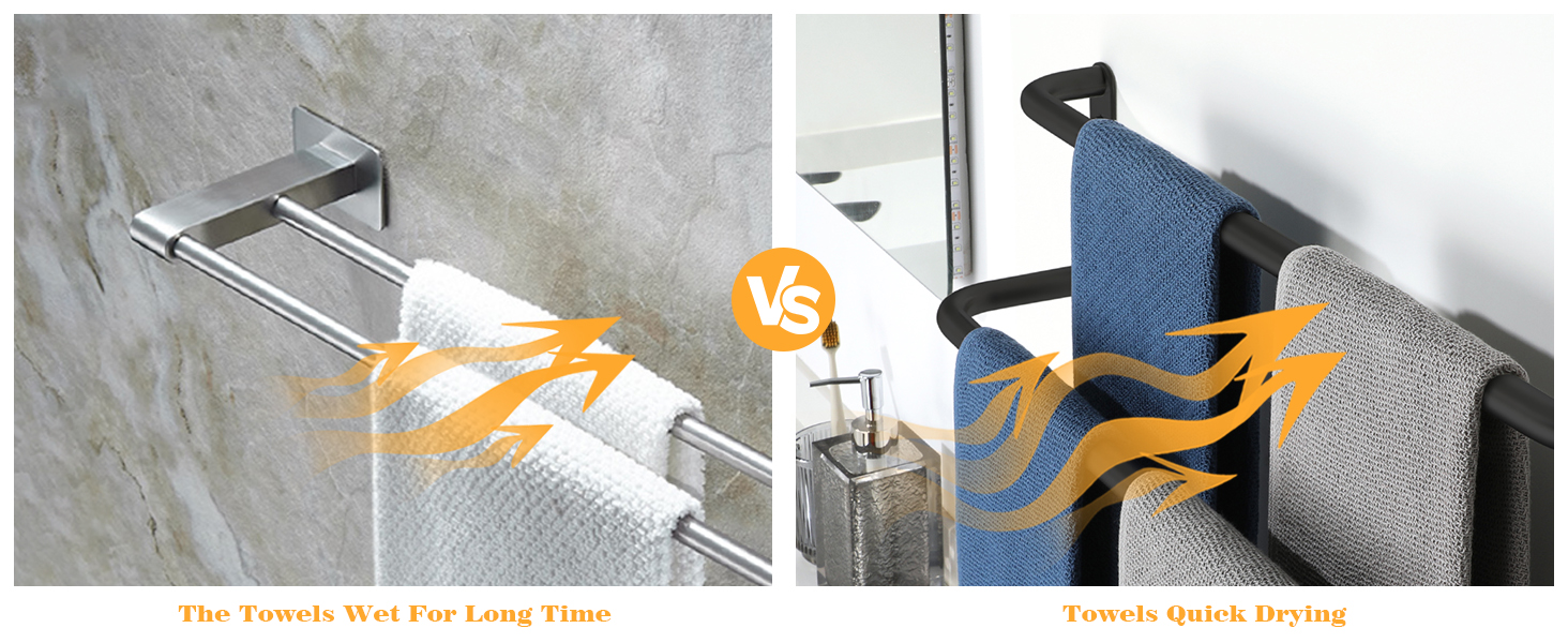 Тримач для рушників подвійний, нержавіюча сталь 304, 40 см, чорний. Настінний тримач для рушників у ванну та кухню. Набір для ванної кімнати