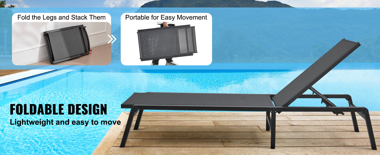 Лежак для відпочинку VEVOR, 182x60x88 см, алюмінієвий, 5 положень, для саду, тераси, пляжу, басейну, темно-сірий