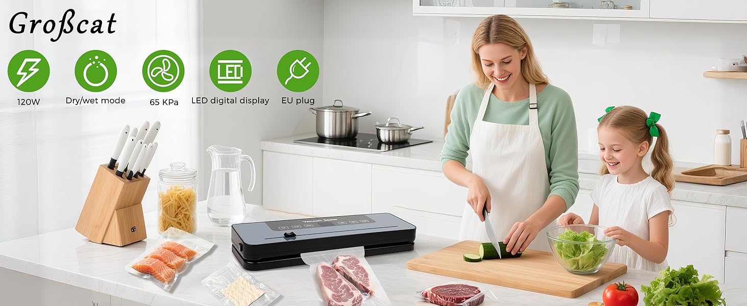 Вакууматор з 50 пакетами для вакуумування, запаювач для харчової плівки з різаком та цифровим таймером для кухні та ресторану - збереження свіжості продуктів