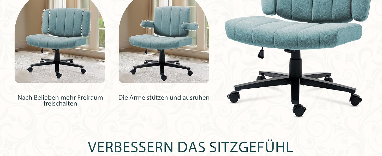 Крісло Vigosit Criss Cross з колесами, регульовані підлокітники, антиковзаюча тканина, комфортне сидіння, сучасний стиль, поворотне, для дому, туалетного столика, офісу (Сірий) (Блакитний)