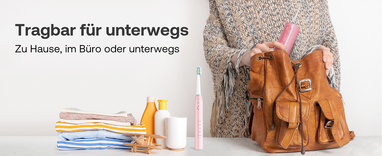 Іригатор для порожнини рота Bitvae та електрична зубна щітка 5 в 1, 3 режими & 5 рівнів тиску, бездротовий, з 4 насадками для щітки та 4 насадками для іригатора, чорний