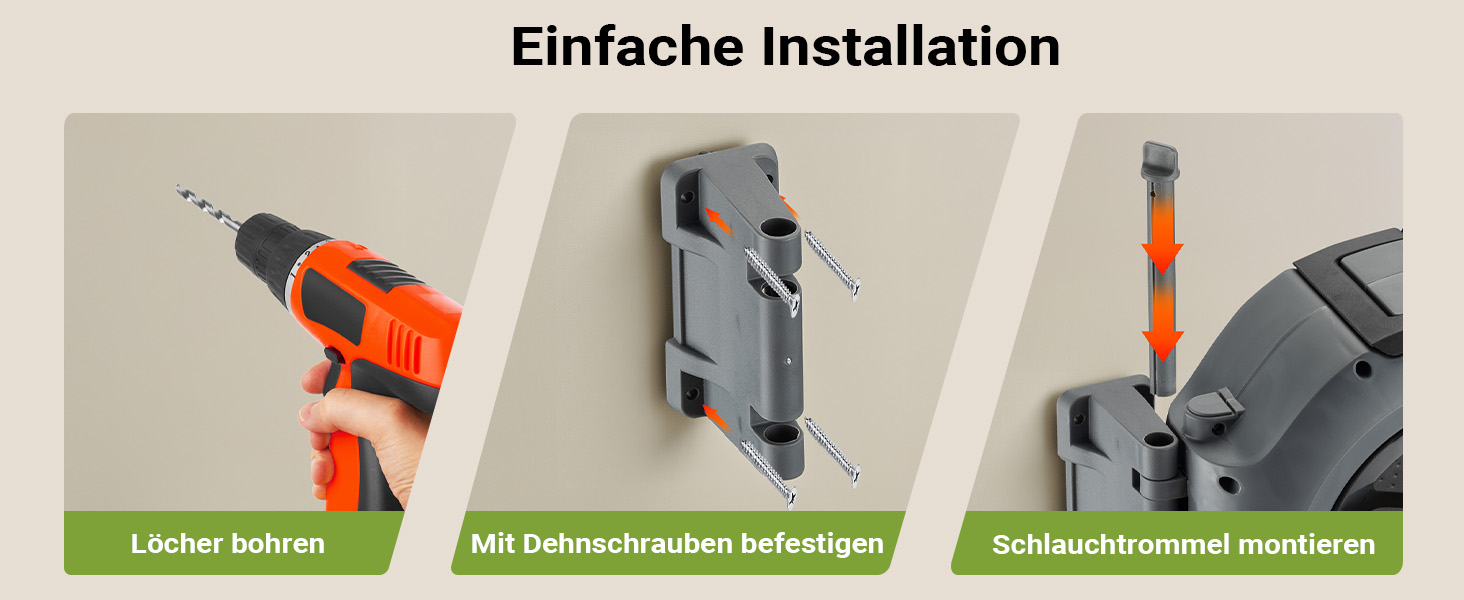 XPOtool Шланг-катушка на стіну з автозмотуванням та 15м водяного шлангу для поливу саду